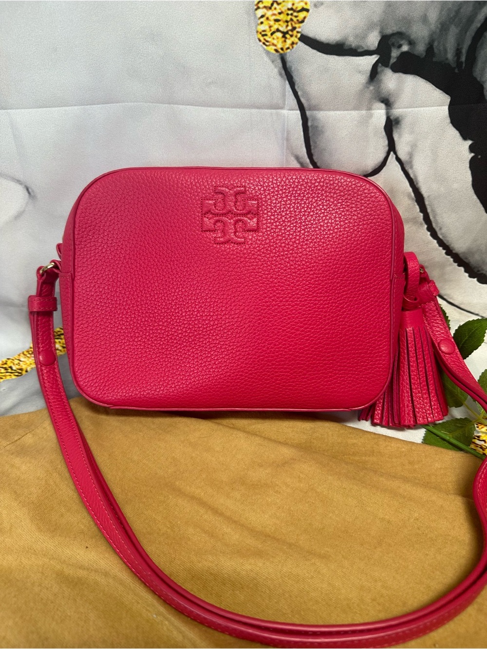 Tory Burch Hot Pink Pebbled Leather Crossbody with Tassel